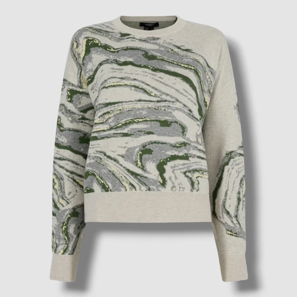 $255 NWT Twenty Montreal Azurite Color Spill Crewneck Sweater Size S Z527